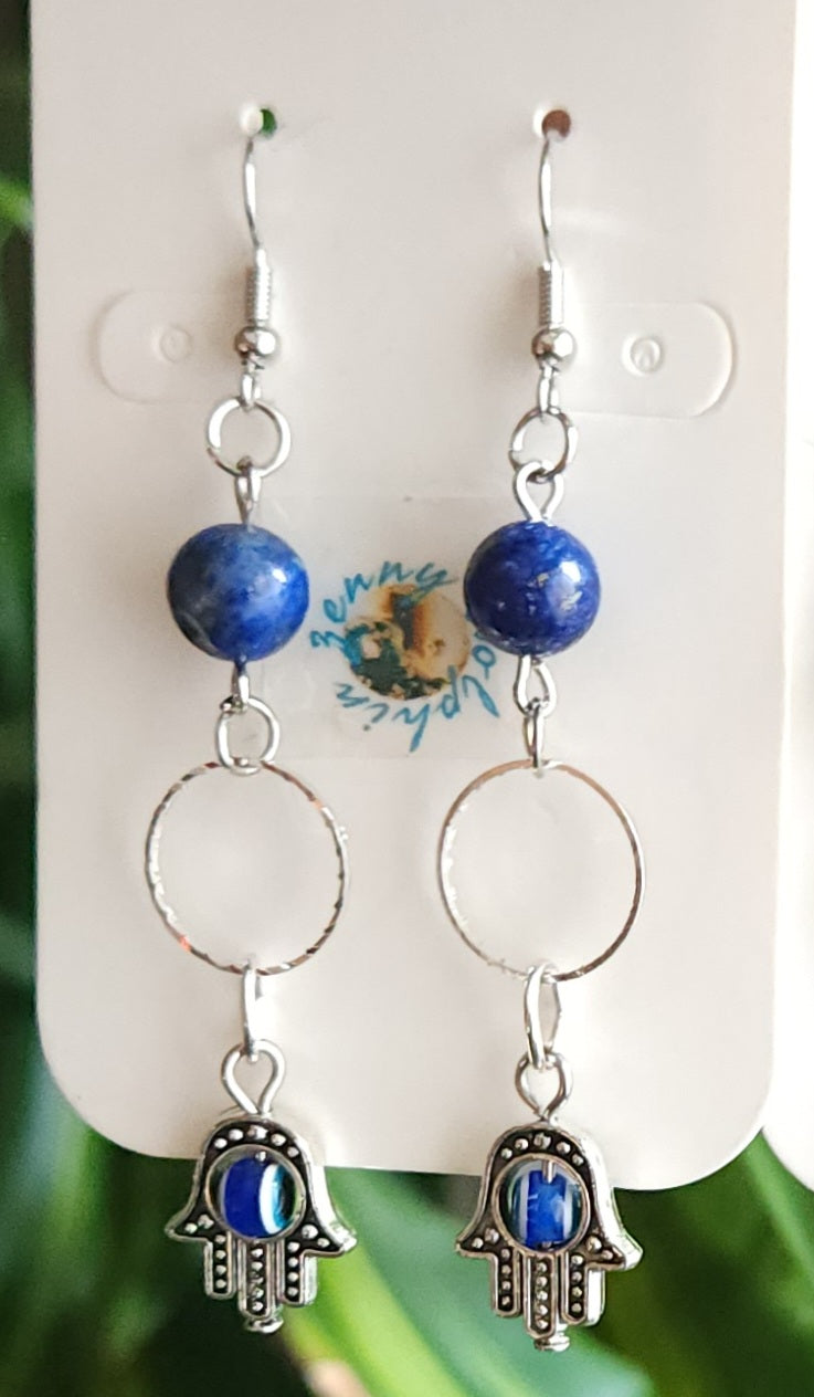 Lapis Lazuli & Hamsa hand energy earrings