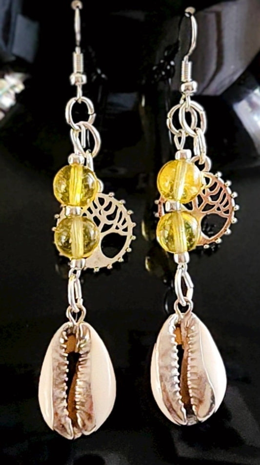 Citrine cowrie shell & tree of life energy earrings