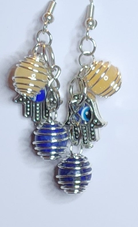 Hamsa, Citrine & Lapis Lazuli energy earrings