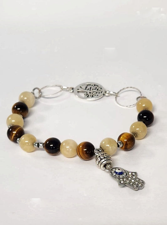 Citrine & tiger's eye tree of life energy bracelet w/ charm