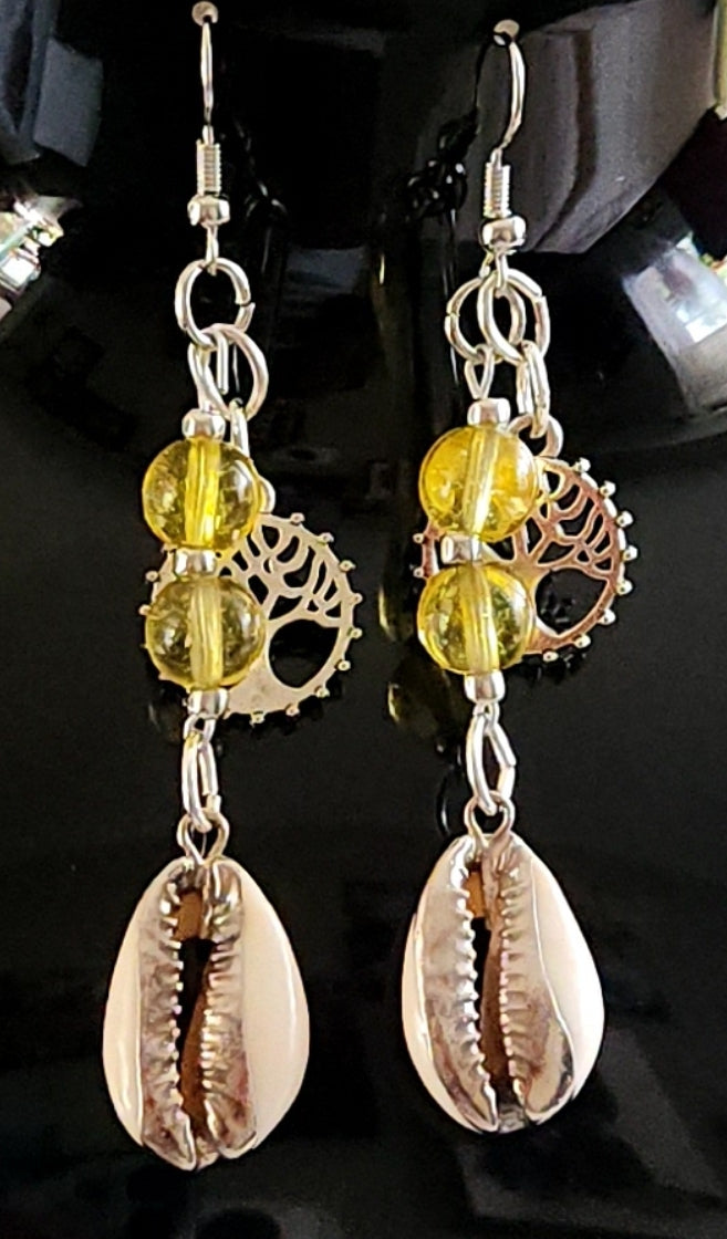 Citrine cowrie shell & tree of life energy earrings