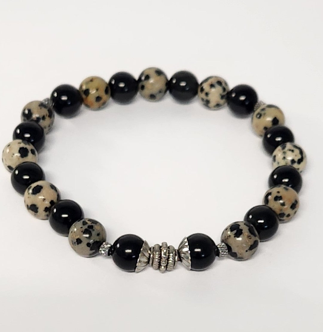 Dalmatian Jasper & Obsidian energy bracelet